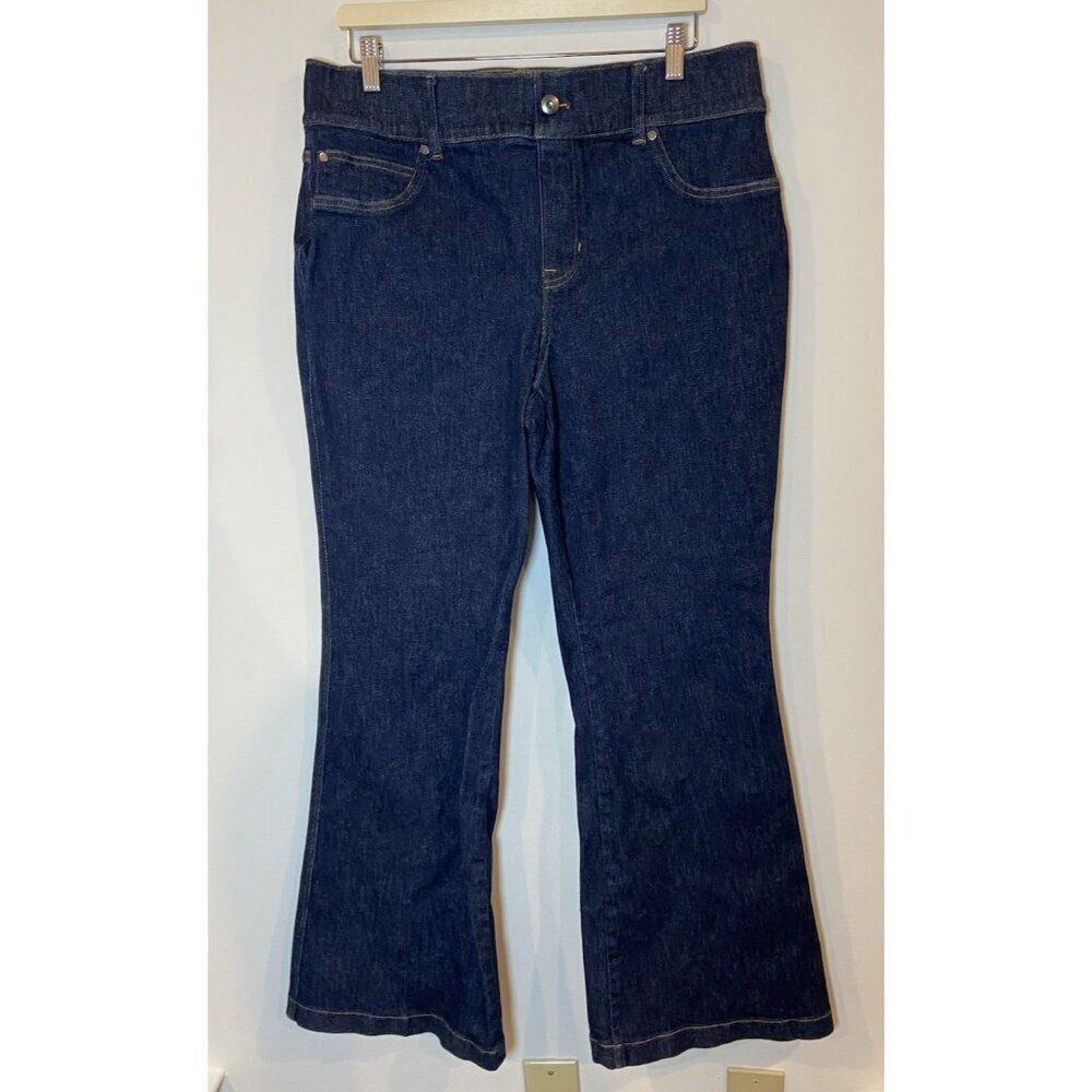Spanx Everywhere High Rise Flare Jeans Pull On Dark Wash Size 1X Tall